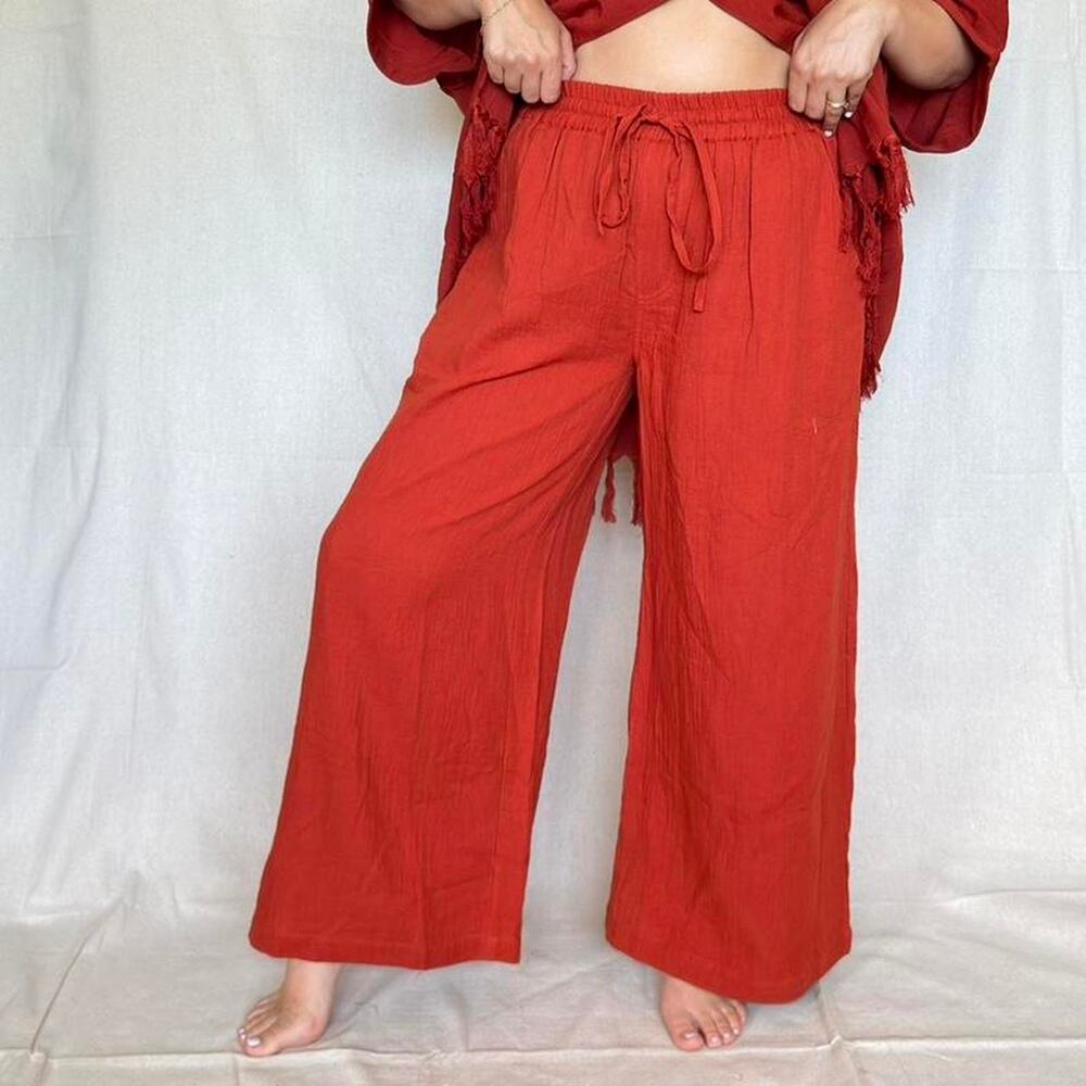 La Lou  Clay Boho Wide Leg Pants With Pockets NWT